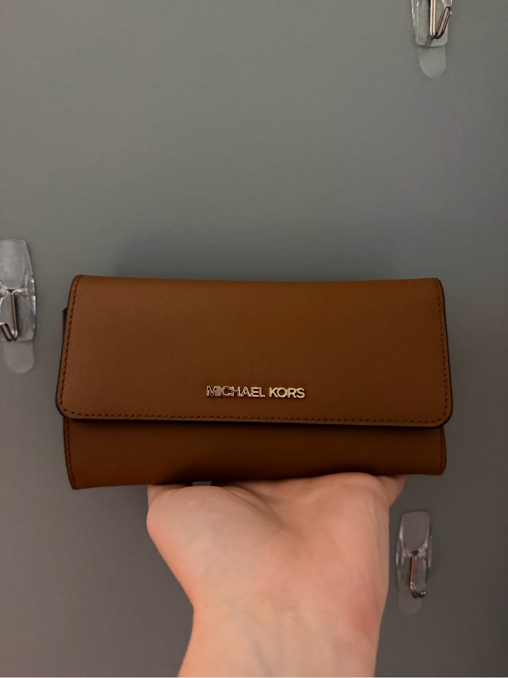 Michael Kors Brown Saffiano Continental Wallet with Gold Logo